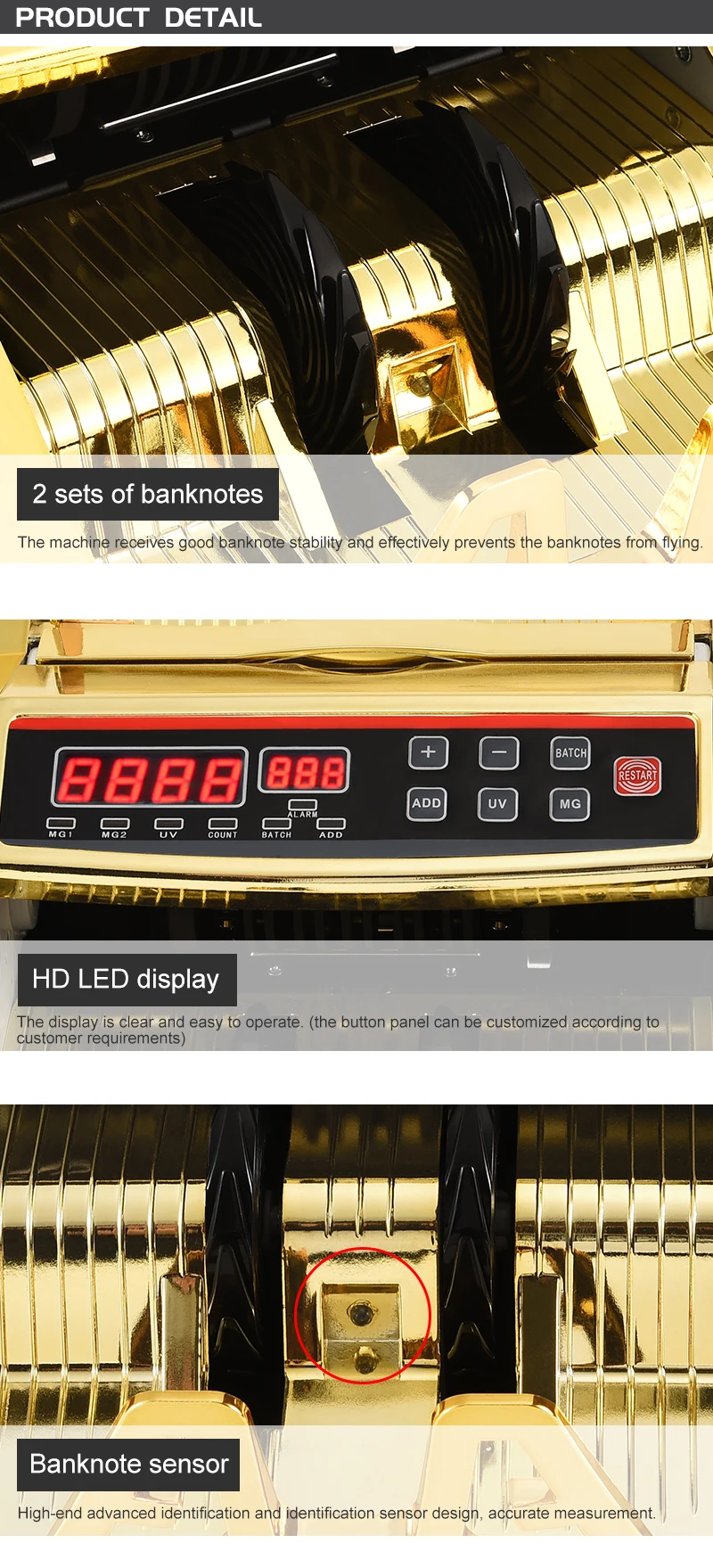 0288 Uv/mg Gold Money Counter Money Detecting Machine Banknote Counter