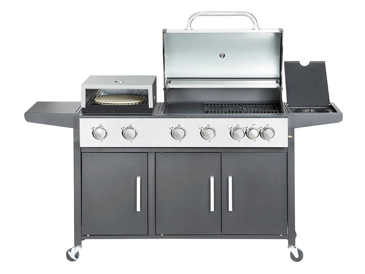 7 Burners Outdoor Kitchen Gas Barbecue Grill Durable Stainless Steel with Pizza Oven for Party Cast Iron Powder Coated 133pcs