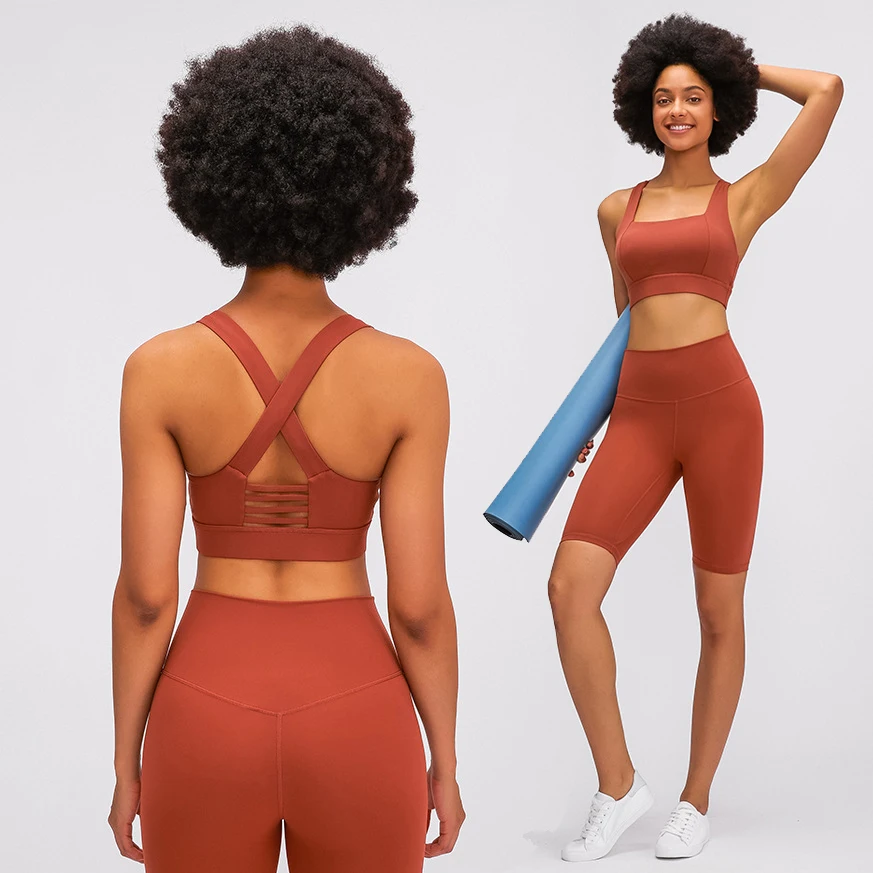 Fashion solid yoga suit Lulu lemon align new sexy bra and high waist half short pants brushed hairly