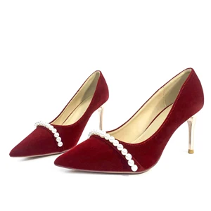 ZA Luxury Red Woolen Fabric Formal Office for Ladies High Heel Shoes Women Sandal Party Heels Sexy Pumps Fashion Stiletto