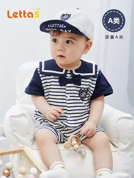 Newborn clothes baby jumpsuit spring and summer cotton baby boys and girls Harbin clothes climbing short sleeve thin