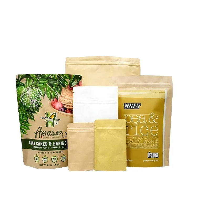 Custom Biodegradable Doypack Comply EN 13432 Sachet Fully Recyclable Powders Compostable Stand up Food Pouches