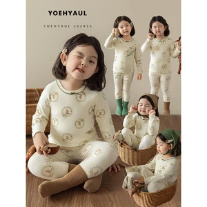 YOEHYAUL D3513 Thick Little Kids Winter Pajama Sets Warm Homewear 2 Pieces Cotton Cute Baby Girl Sleepwear for Kids Girl