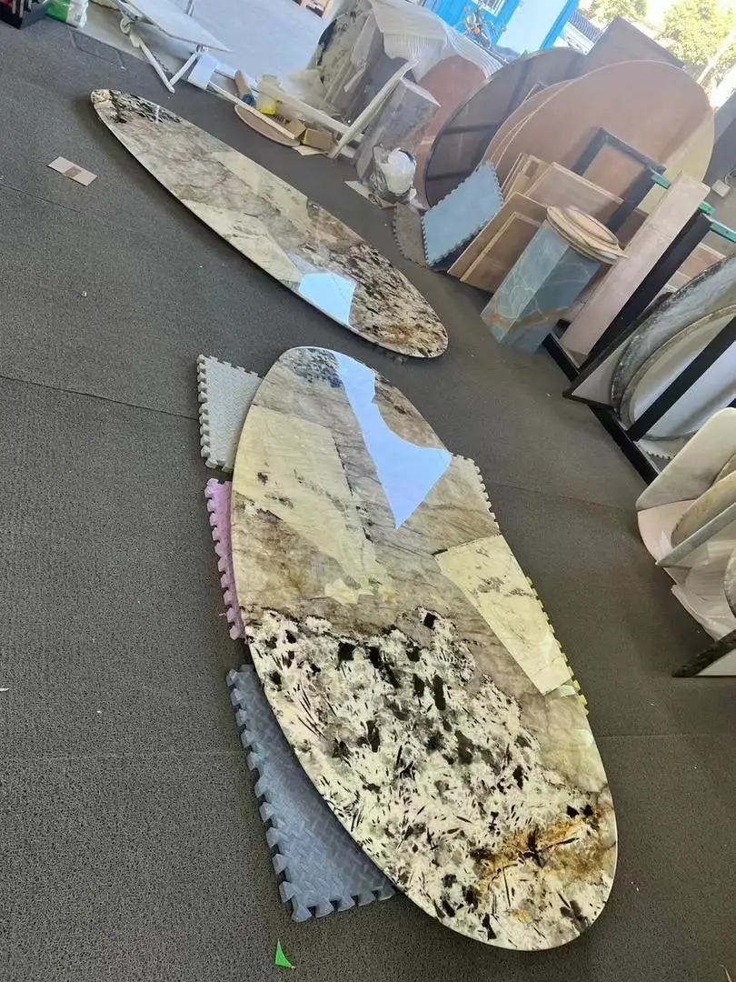 Luxury Patagonia Quartzite Oval Stone Dining Table Stone Top Dinning