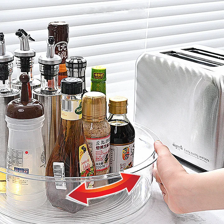 Transparent Plastic Revolving Spice Rack with Countertop Makeup Storage Jars Rotating Spice Bottle Organizer Storage Bins Boxes