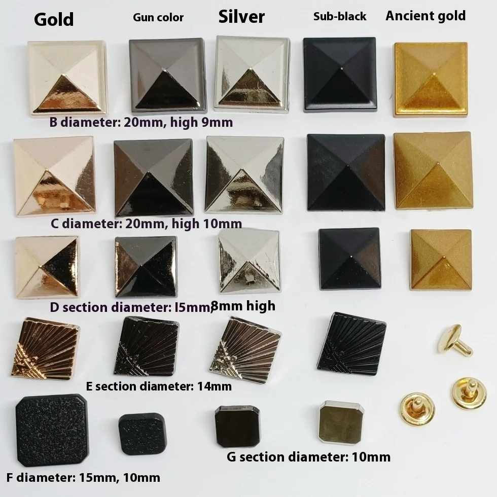 DIY Square Pyramid Flat Nails with 8mm Head Diameter for Matching Clothing Shoes Hats Leather Goods Packaging Accessories Rivets