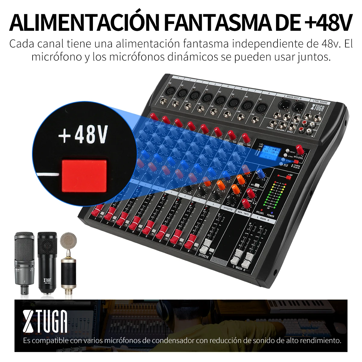Table De Mixage USB 5 Canaux Iriisy - Console Audio Professionnelle Avec Alimentation Fantôme 48V, Bluetooth, EQ Et Karaoké
