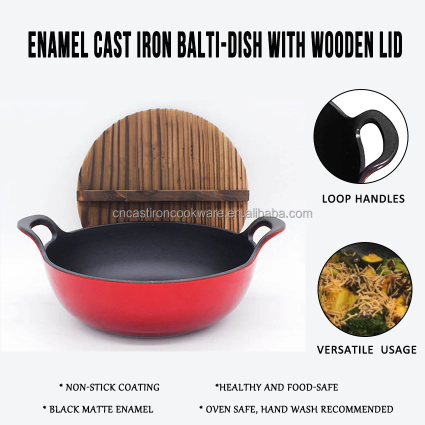 Bruntmor | Enameled Cast Iron Balti Dish With Wide Loop Handles 3 Quart Fire