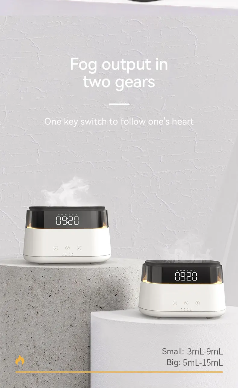 New Design Led Alarm Clock Essential Oil Diffuser Simulation Flame