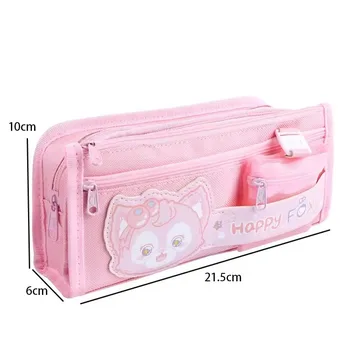 Cute & Spacious Canvas Pencil Bag: Multi-layer, Cartoon-Designed Stationery Box for Girls, Perfect for Students