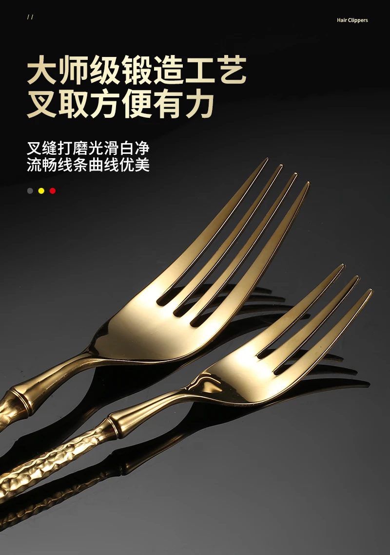 Korean Hammered Flatware Set Super Sharp Serrated Knife Gold Set Stainless Steel Luxury