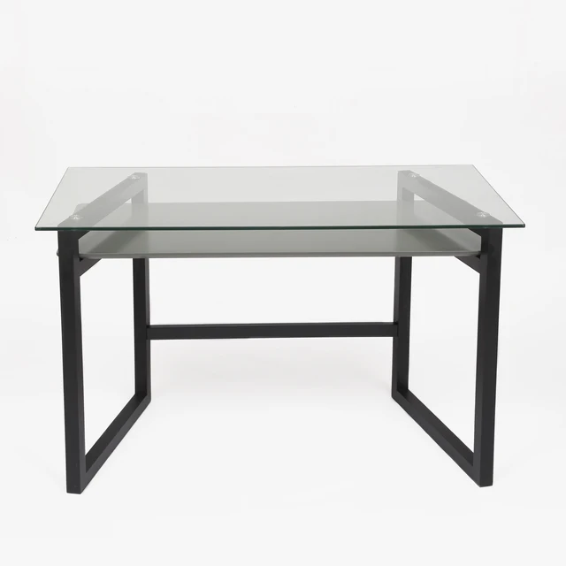 Modern Black Rectangle Desk with Tempered Glass and Metal Legs New Design Home Furniture Computer Desks