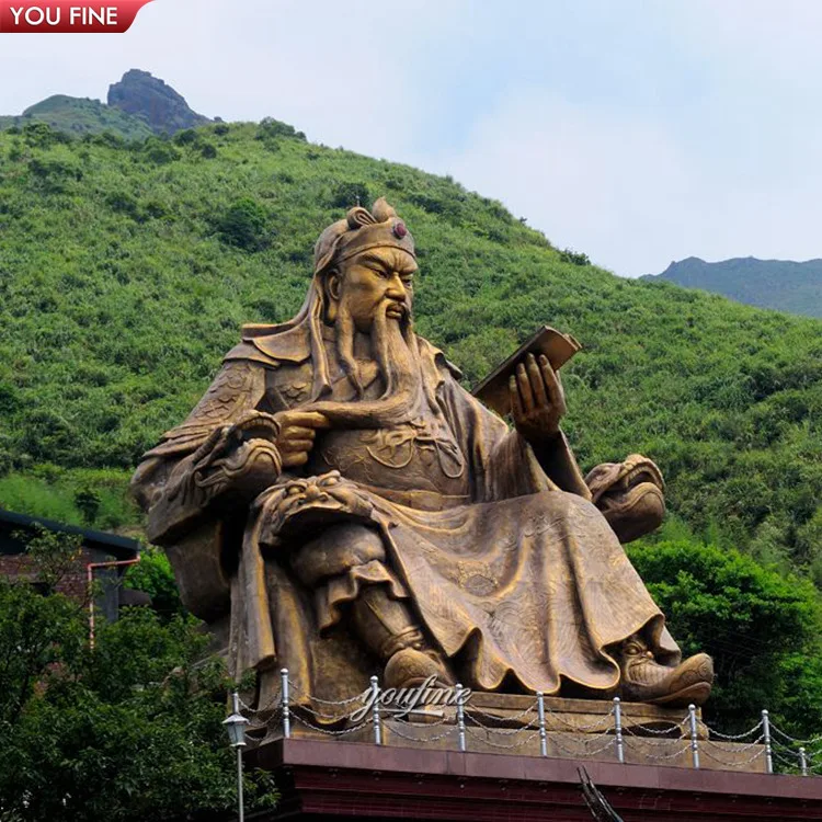 YOUFINE 大型青铜关羽雕像真人大小的中国武士神像雕塑，适合公共广场和