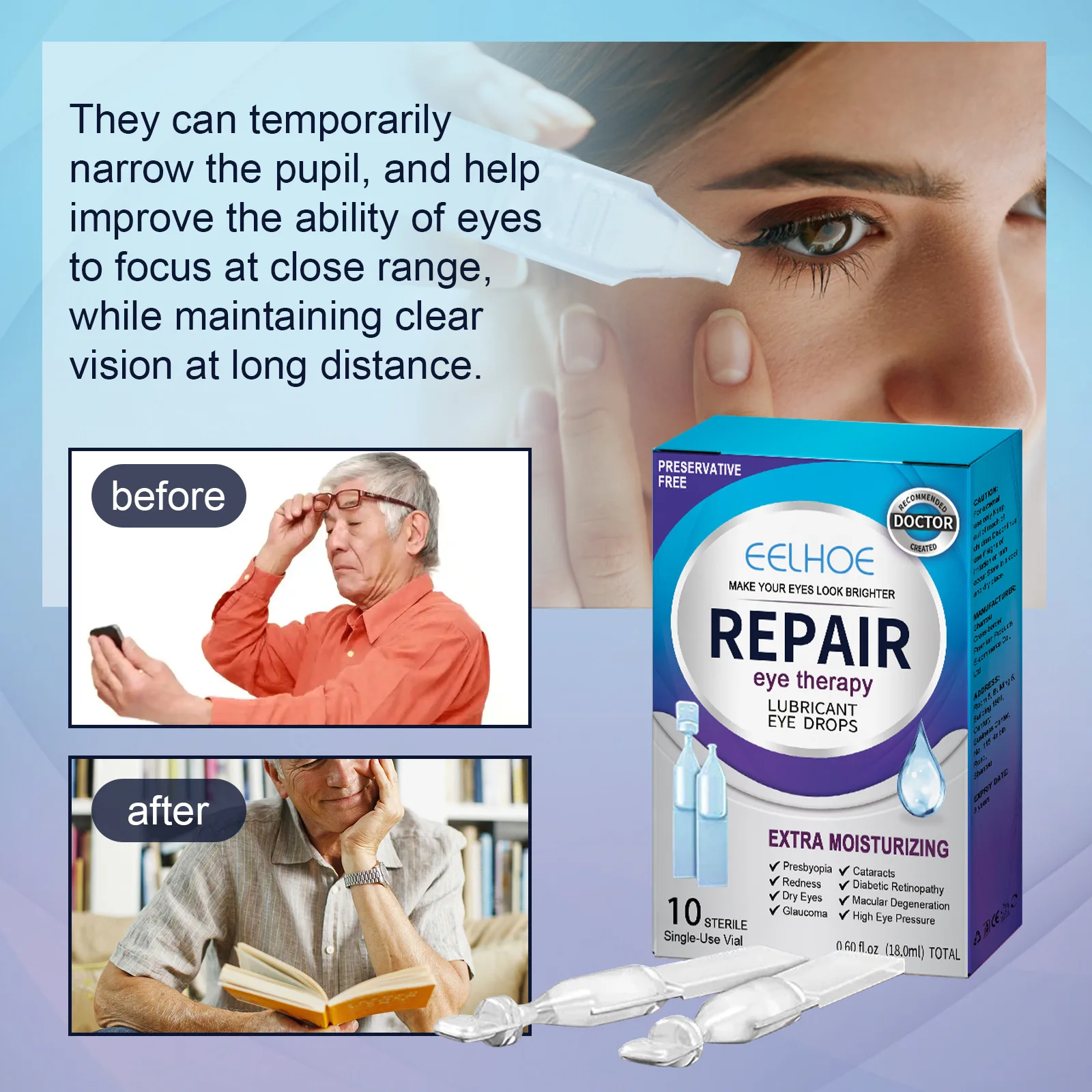 Eelhoe Eye Drops Relieve Red Eyes,Dazzling Eyes,Eye Fatigue,Dry And