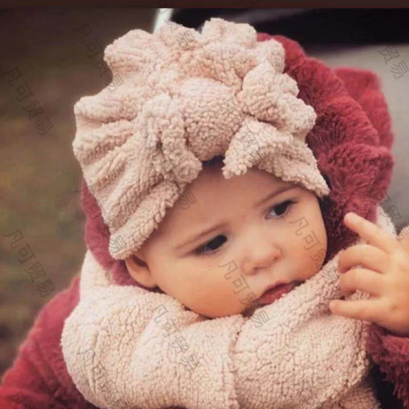 Solid Color Bowknot Plush Baby Hat 