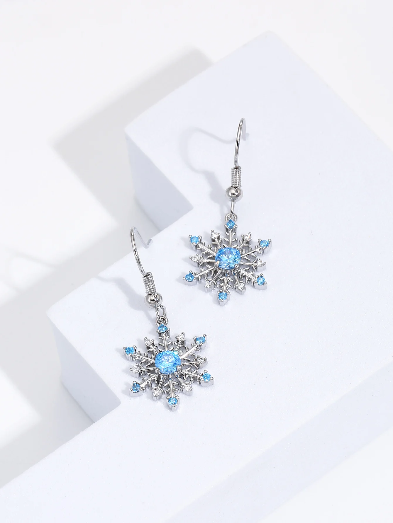 Frozen Snowflake Drop Earrings Blue Snowflake Earrings Zircon Earrings Wholesale