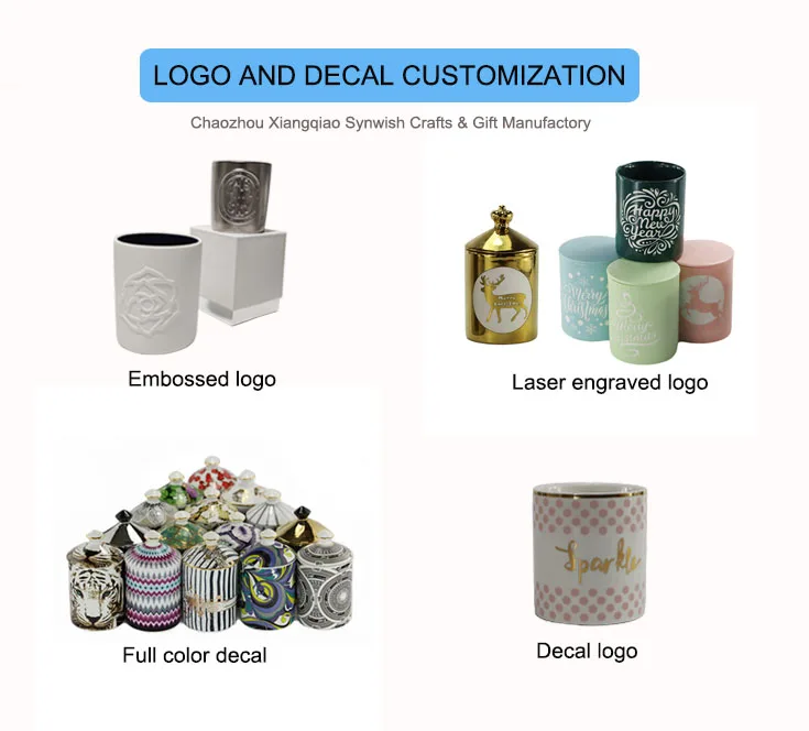 Wholesale Custom Printed Lady Face Luxury Ceramic Scent Candle Holder Container Jar with Lids envases para velas factory