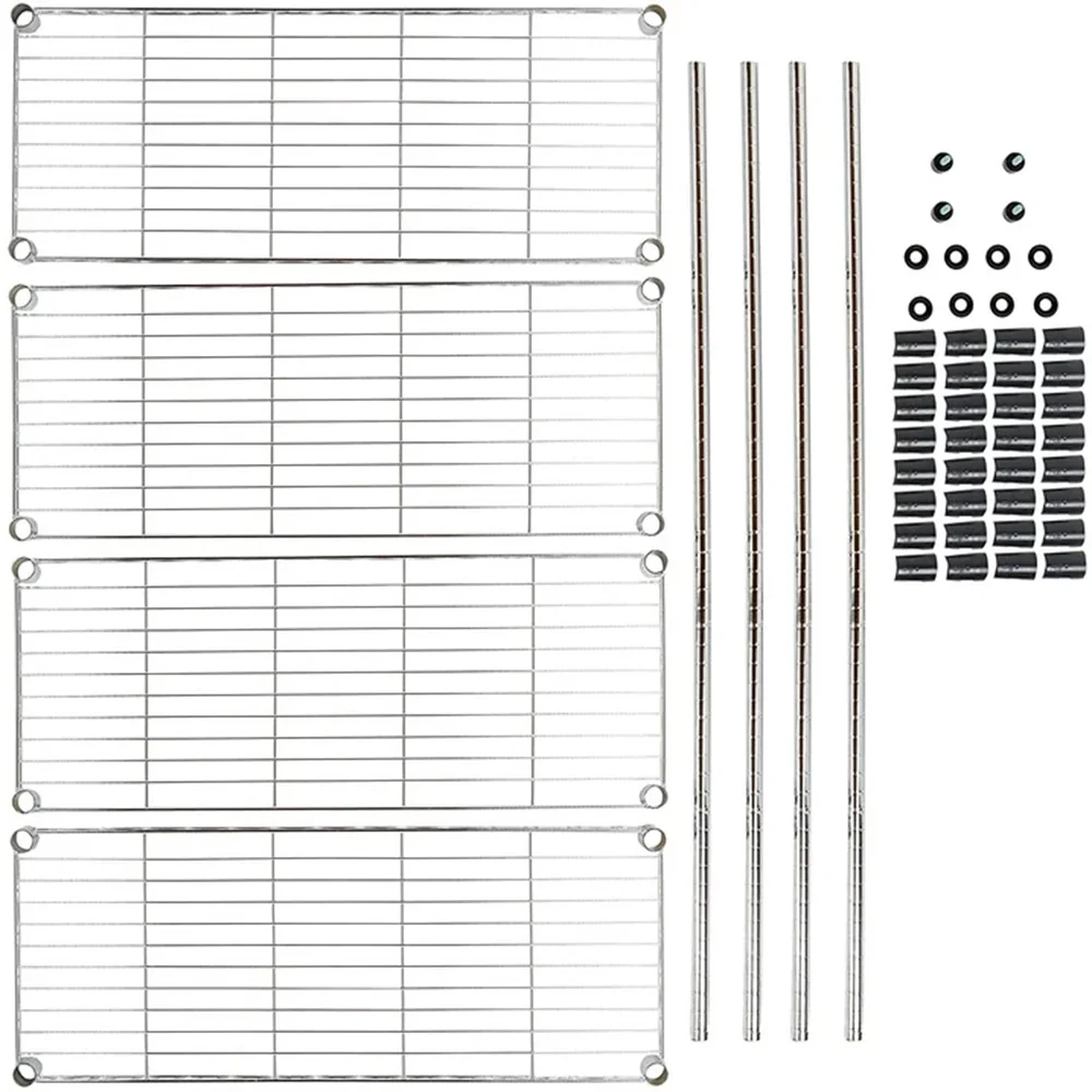 530Lbs Capacity Laundry Bathroom Kitchen Silver 4 Tier Adjustable Storage Shelf Metal Storage Rack Wire Shelving Unit