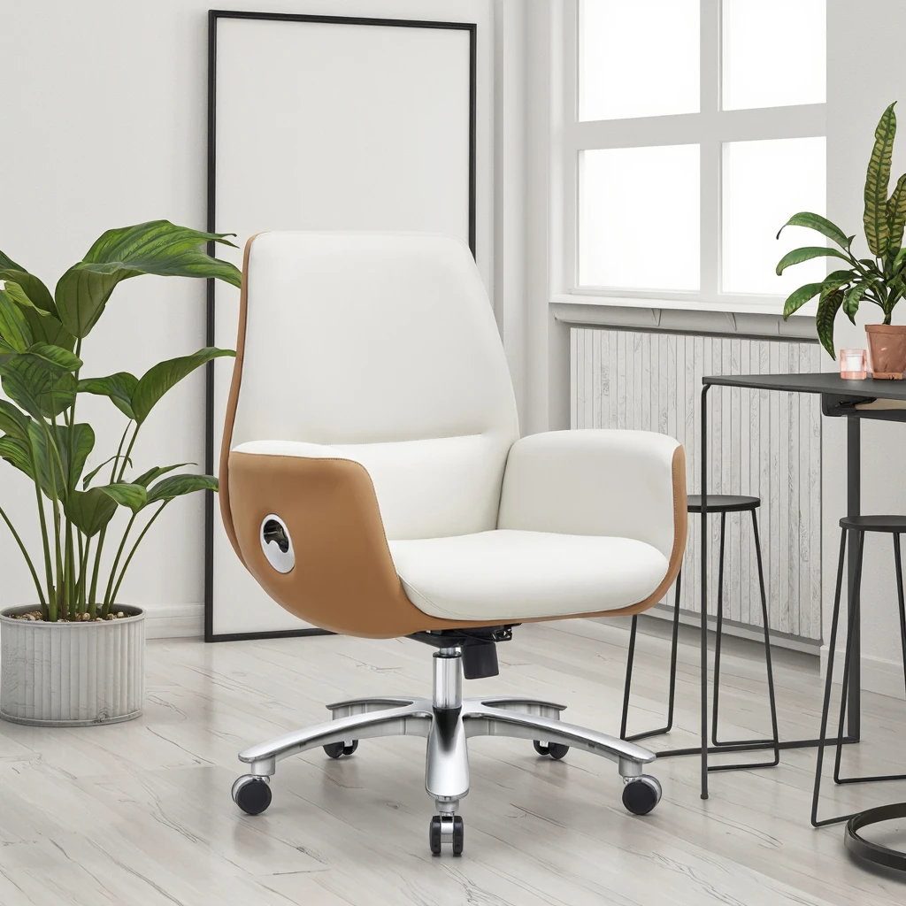 Modern High Back Leather Executive Office Chair Ergonomic Support Chrome Base Polyurethane Wheels Professional Desk Seating 3