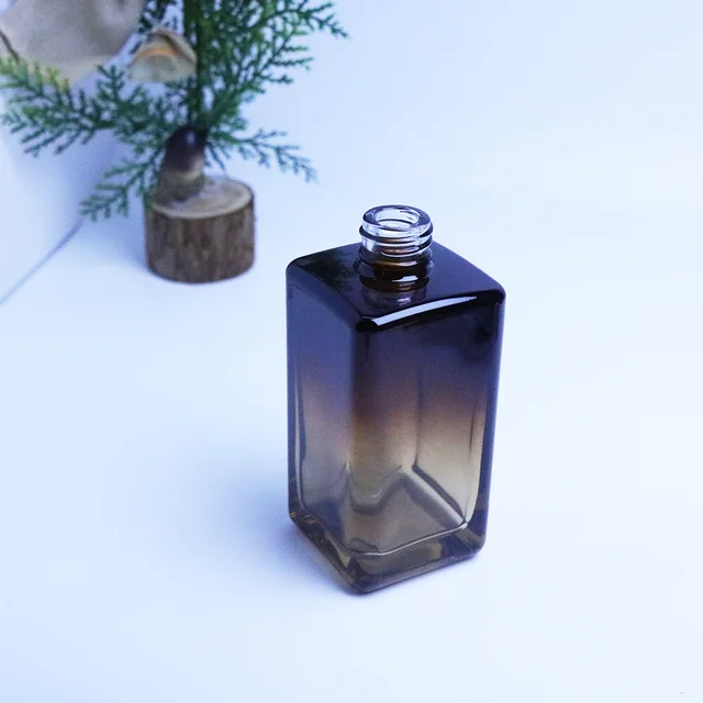 Luxury empty Square amber gradient color glass cube dropper bottle 100ml  for Essential Oil and empty perfume bottle