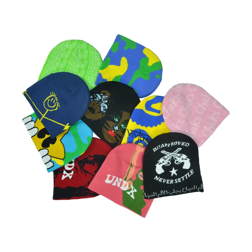 Recommend Beanie Hats Custom Flame Pattern Jacquard Knit Beanie Keep Warm Multicolor Skullies Beanies
