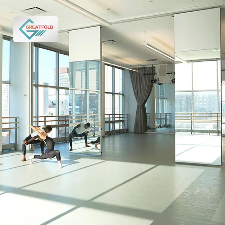 School Mirrored Gym Room Operable Partition Wall Sliding Dance Studio Mirror Movable Partition Wall Panel for Dance Studio