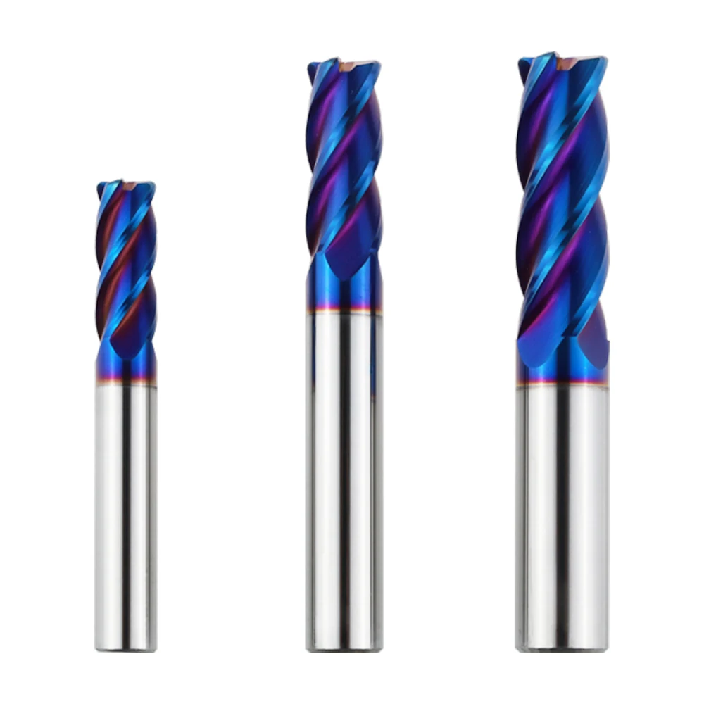 Solid Blue Carbide Endmill CNC Machine Cutter Hand Tools for Metal HRC45 55 60 70 Square Face Milling Cutter Bits End Mill