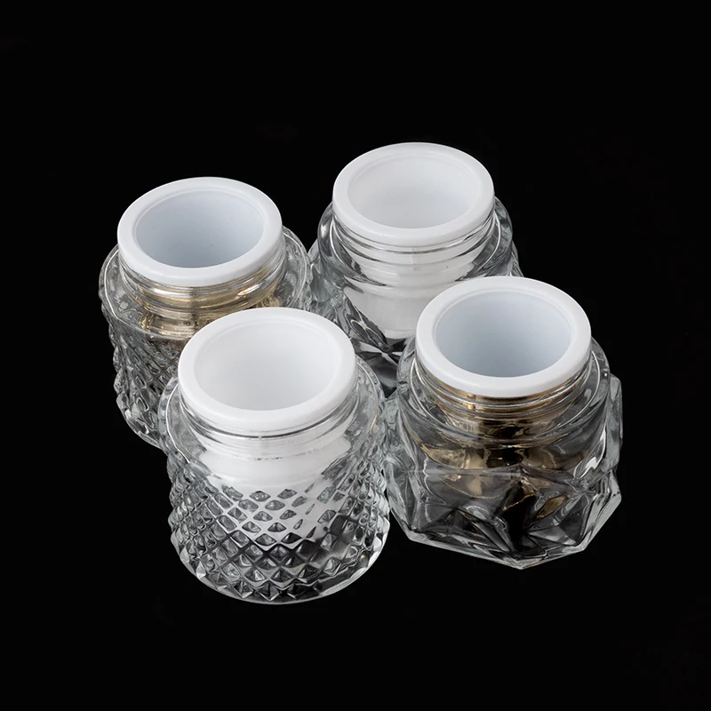 50g 100g Refillable Skincare Packaging Face Cream Glass Jar Crown Lid Special Plastic Gold Cap Jar details