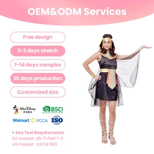 Custom Design OEM Service FAMA Certified Women's Egyptian Pharaoh Costume Black Gold Dress