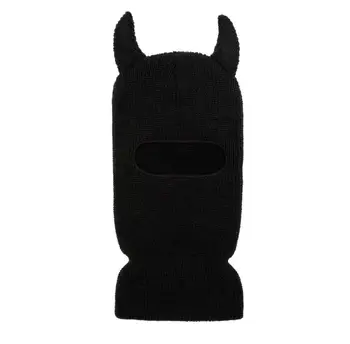 Black Horns Ski Mask customized logo Knit full Face cover