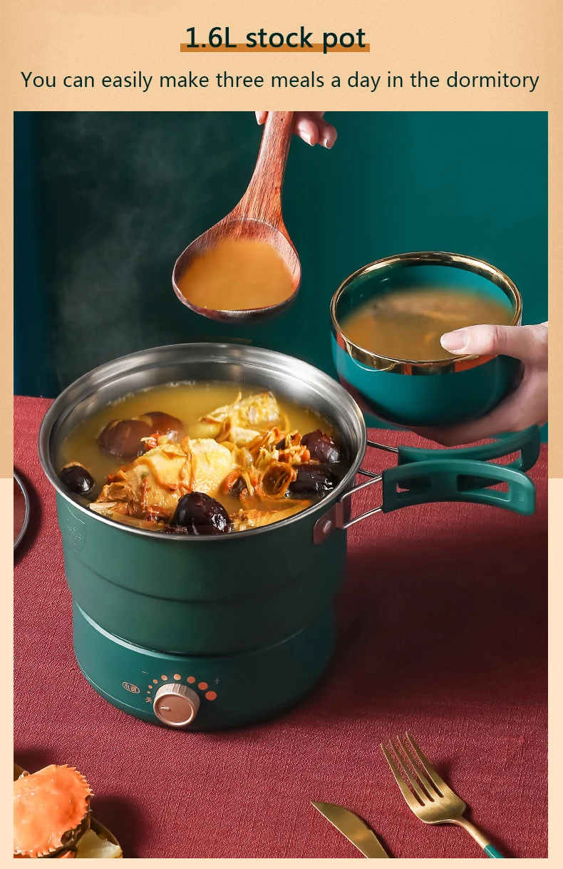 110/220V Electric Split Cooking Pot Foldable Multicooker Frying Pan Hotpot Steamer Rice Cooker Soup Maker Water Boiler Travel