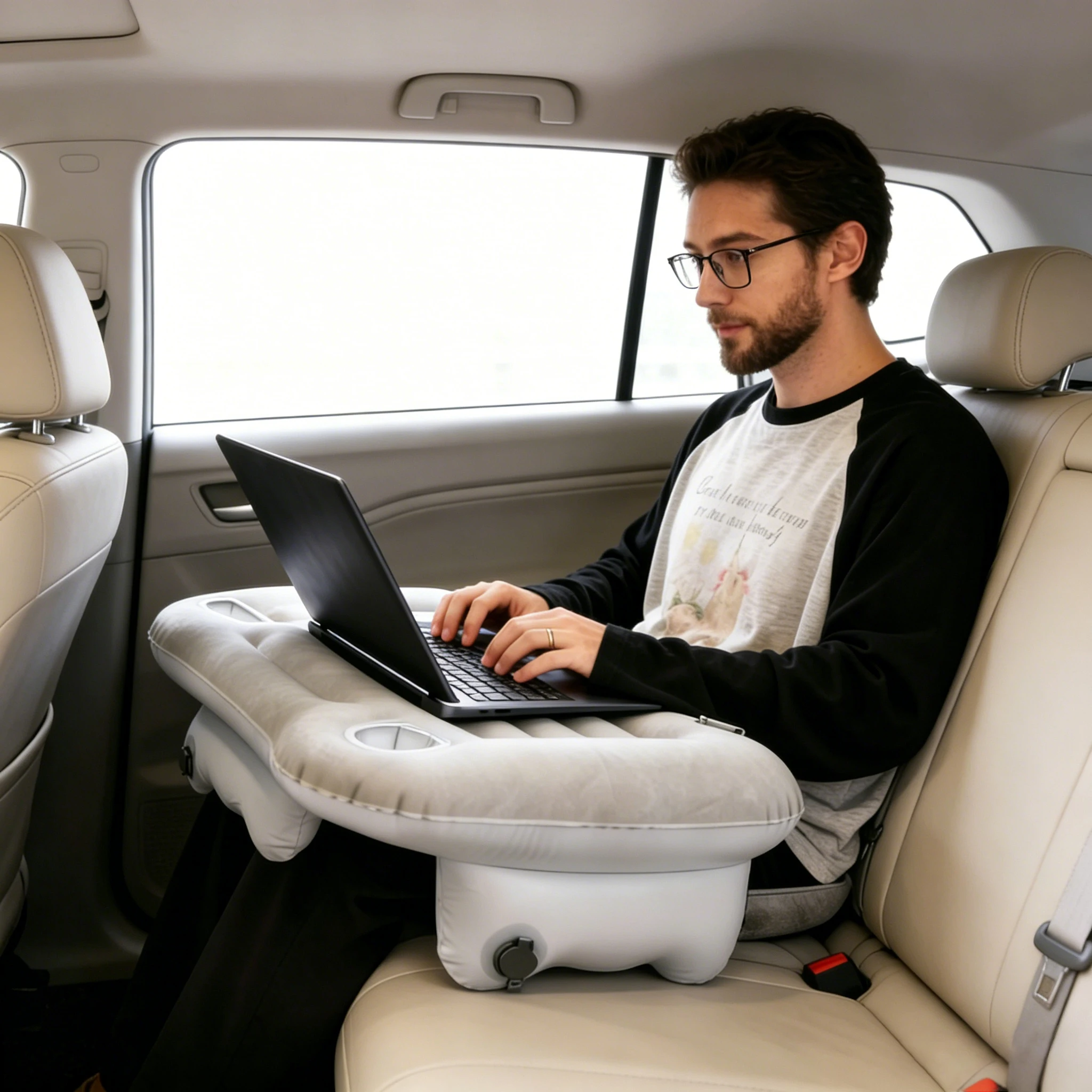 PVC Flocking Durable Eco-Friendly Convenient Inflatable Foldable Compact Grey Laptop Computer Desk Portable Home Office Reading
