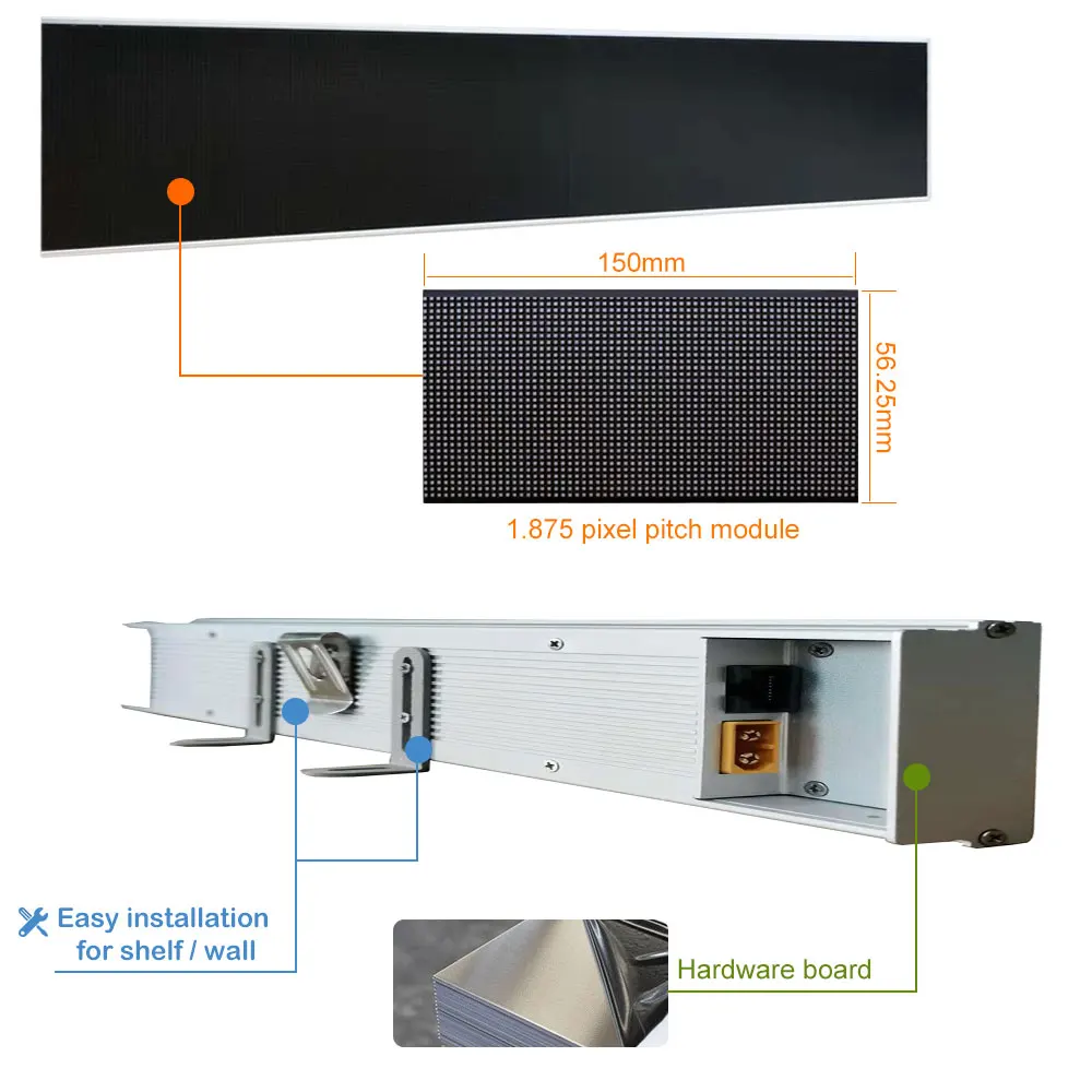 P1.875 Digital Led Indoor Advertise Display Wide Bar Stretch Led Shelf