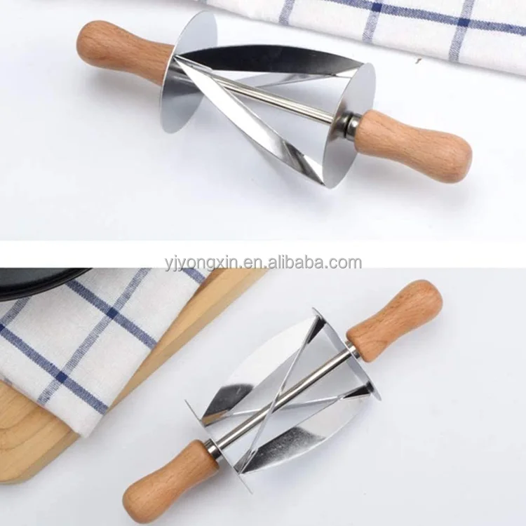 Croissant Cutter Roller Pin Wood Handles Stainless Steel Rolling Dough Knife