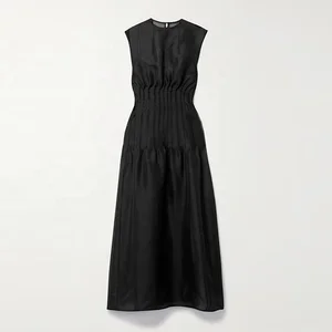 Clothing Manufacturer Custom Spring Summer Black Crew Neck Sleeveless Women Elegant Casual Midi Dress