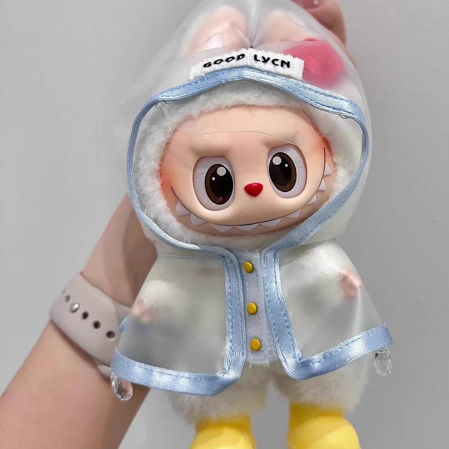 Custom Fast Shipping Labubu Clothes Luxury Chic Series Fashion Doll Clothes Labubu Accessories Vinyl Clothes Sitting Raincoat