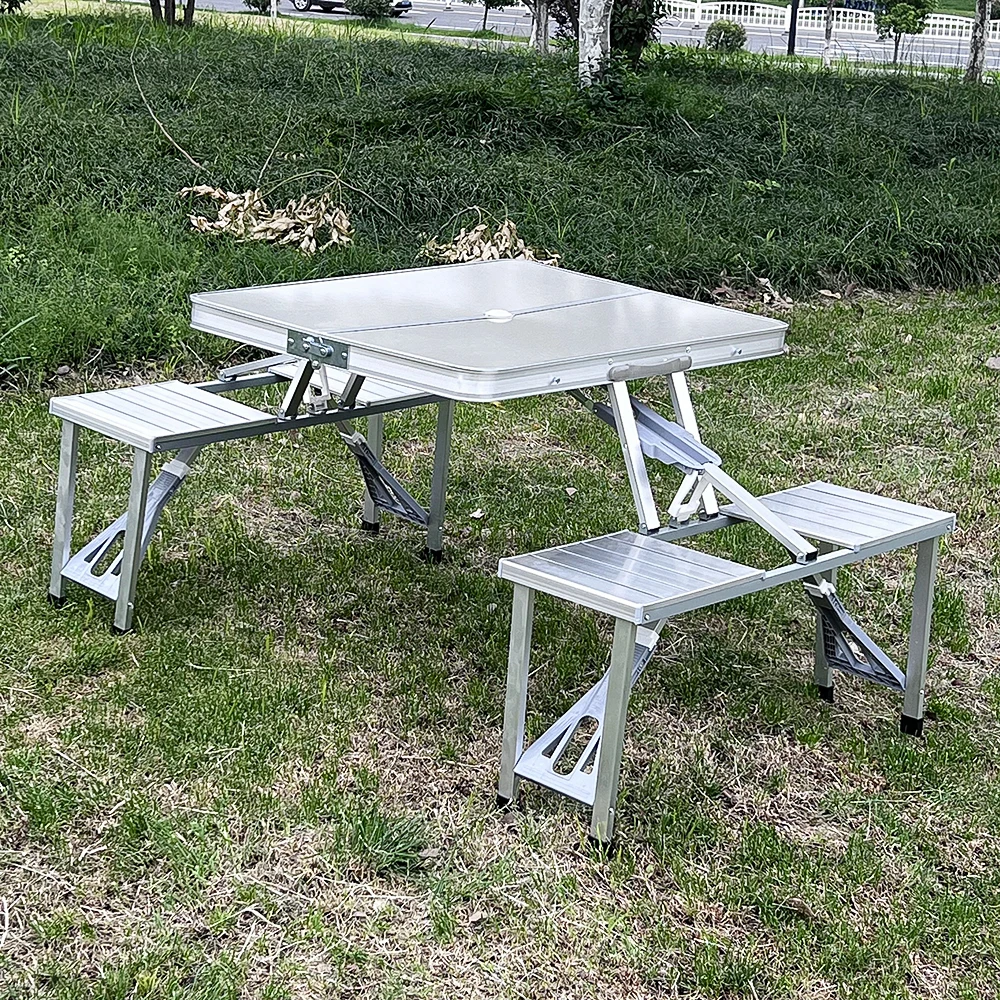Aluminum Folding Table With 4 Seats Portable Camping Table Outdoor Suitcase Table for BBQ Picnic Hiking