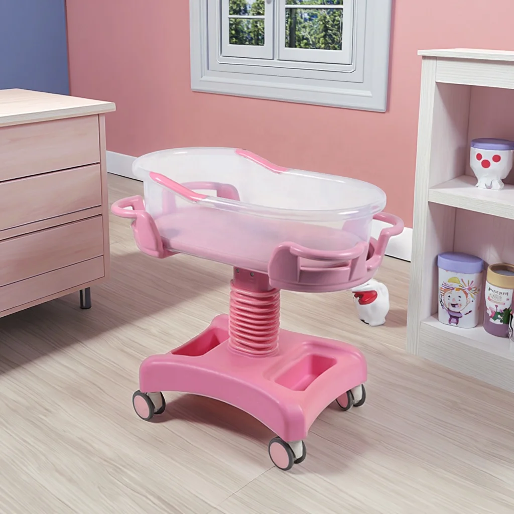 Medical Obstetrics and Gynecology Stainless Steel ABS Baby Bed Foldable Durable Movable on Wheels Newborn Stroller 2
