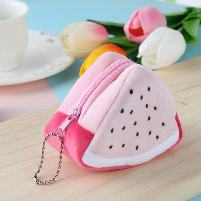 3D Fruit Print Plush Coin Purses Women Mini Card Bag Key Case Earphone Storage Girls Kids Cartoon Cute Coin Wallet Money Bag