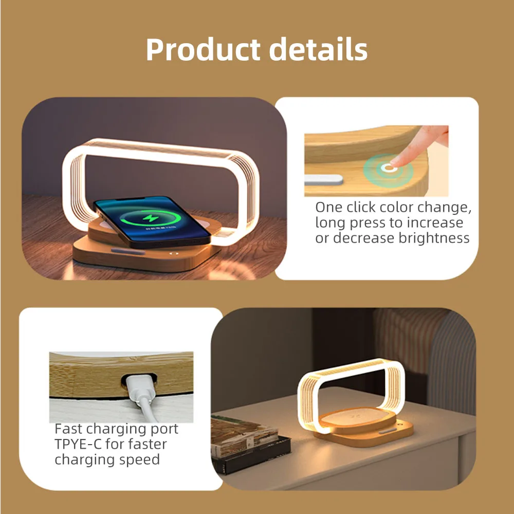 Innovative 10W Qi Wireless Charging LED Table Lamp Mini with ABS Body Touch Control Mobile Phone Holder for Bedroom Use