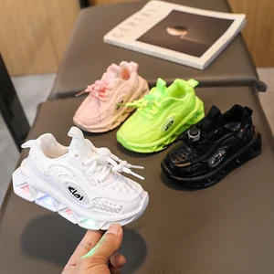 Wholesale  Casual Kids Shoes with Light New Design Lace up Led Footwear for Children Fashion Walking Pink Sneakers for Girls