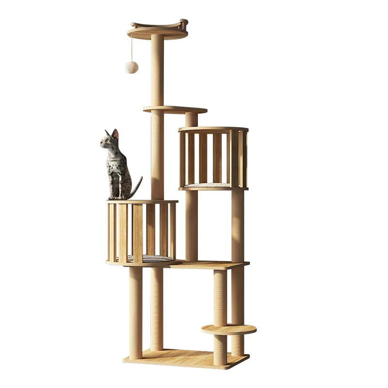 Solid Wood Cat Tree Cat Climbing Tower Modern Simple Cat Climbing Jumping Tower Extra Tall