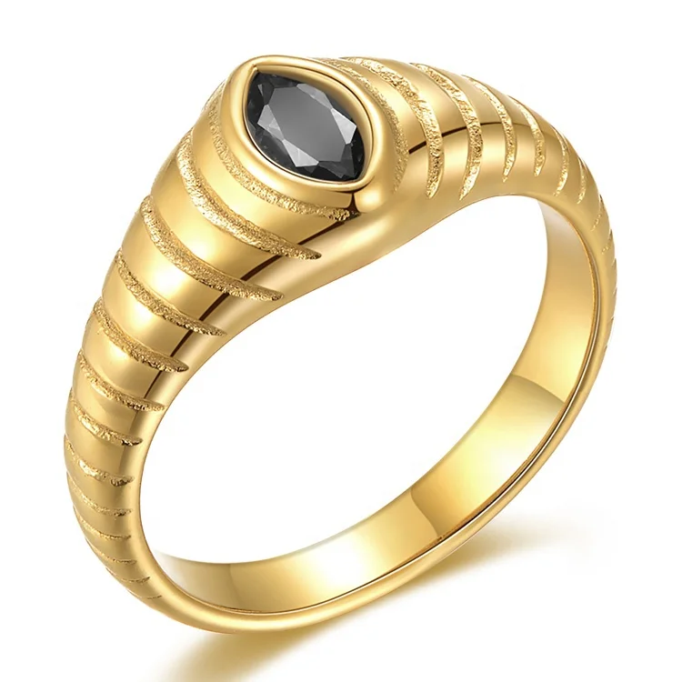 High Quality 18K Gold Plated Stainless Steel Jewelry Threaded Blacks Zircon Stone Eye Finger Accessories Ring R214119
