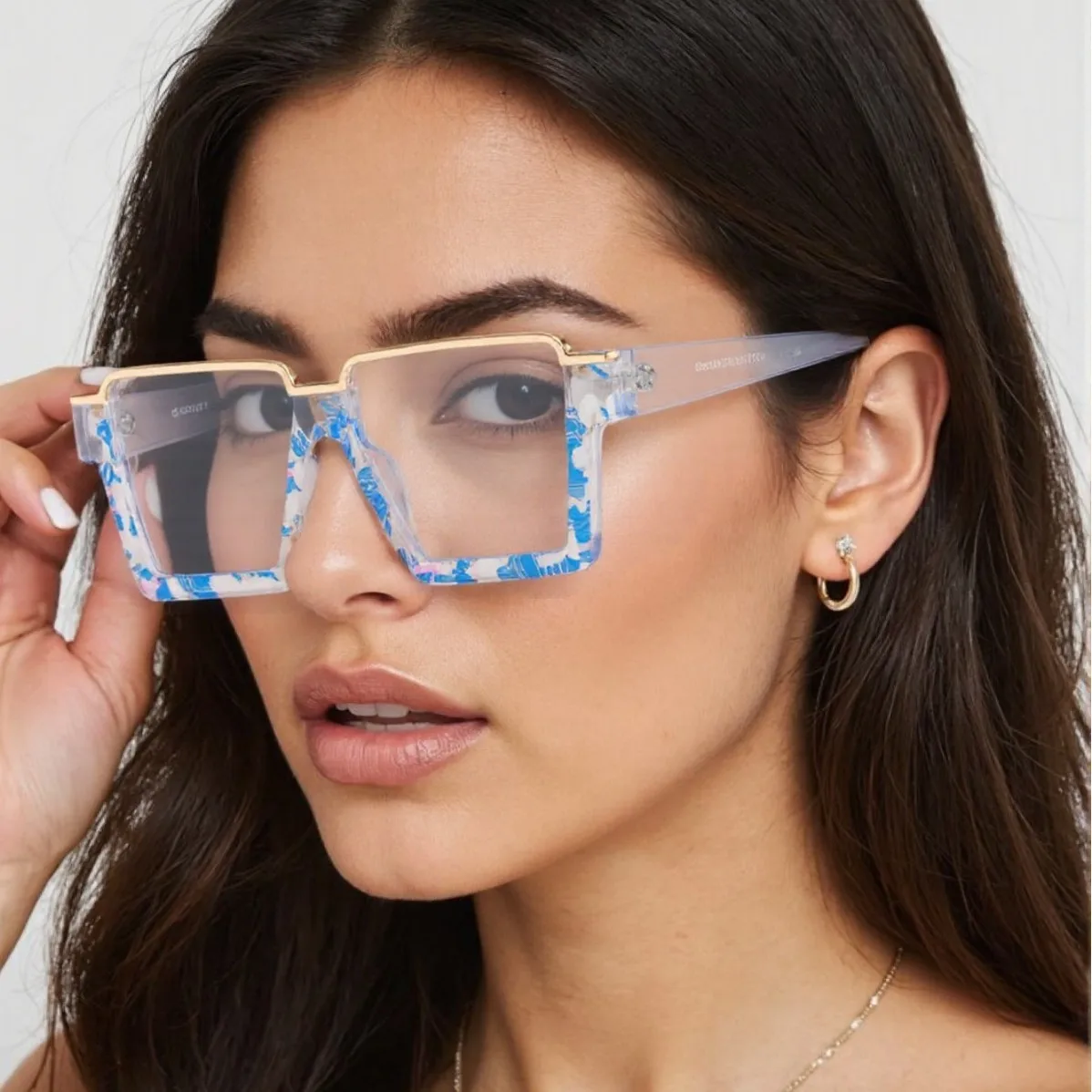 2025 Oversized Anti Blue Light Glasses Women Fashion Unique Print Plaid Semi Frame Metal aperçu 5