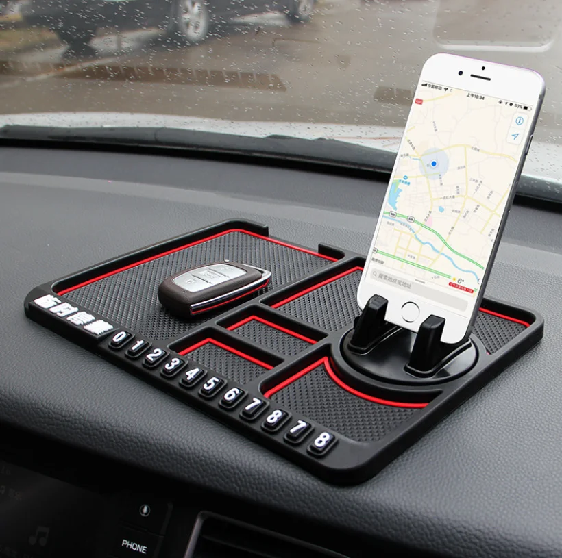 Tapis Antidérapant Silicone Voiture - Support Téléphone GPS Lunettes 17x11cm Noir