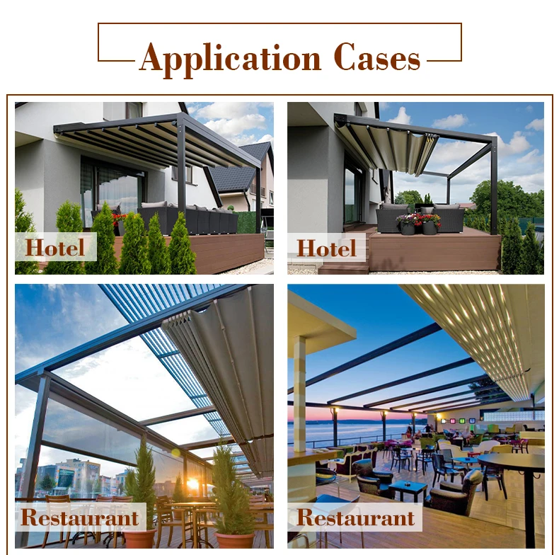 Outdoor Gazebo Awning System Metal Pvc For Swimming Pool Electric Retractable Roof