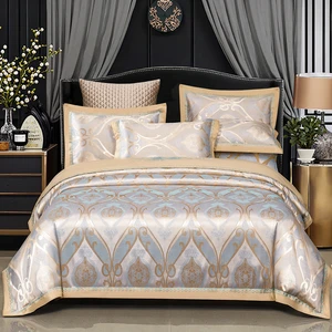 Professional Custom Home Textile Jacquard Cotton Satin Cozy Embroidered Wedding Bed Sheet Duvet Cover Four-Piece Bedding Set