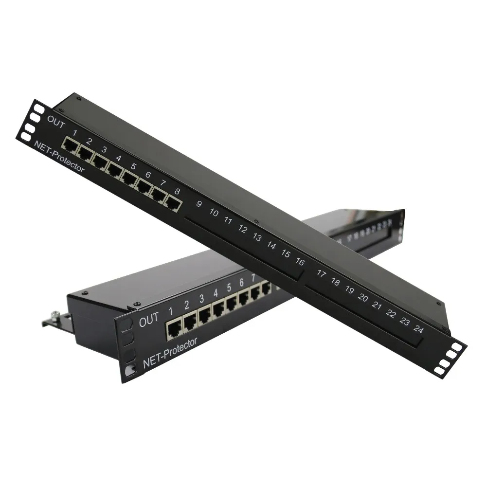 Carcasa metálica de rack de 19 pulgadas SPDs CAT6 POE 5V/24V/48V 8 puertos para dispositivo de protección contra sobretensiones RJ45 Gigabit Ethernet SPD