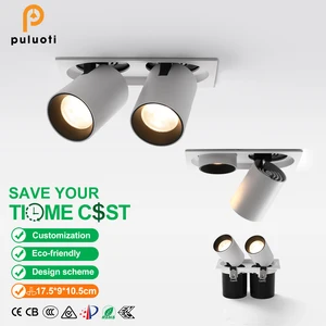 PULUOTI Modern LED Double Spot Light Recessed square Spotlight with Adjustable Angle Indoor Use 90*175mm Cut COB Technology