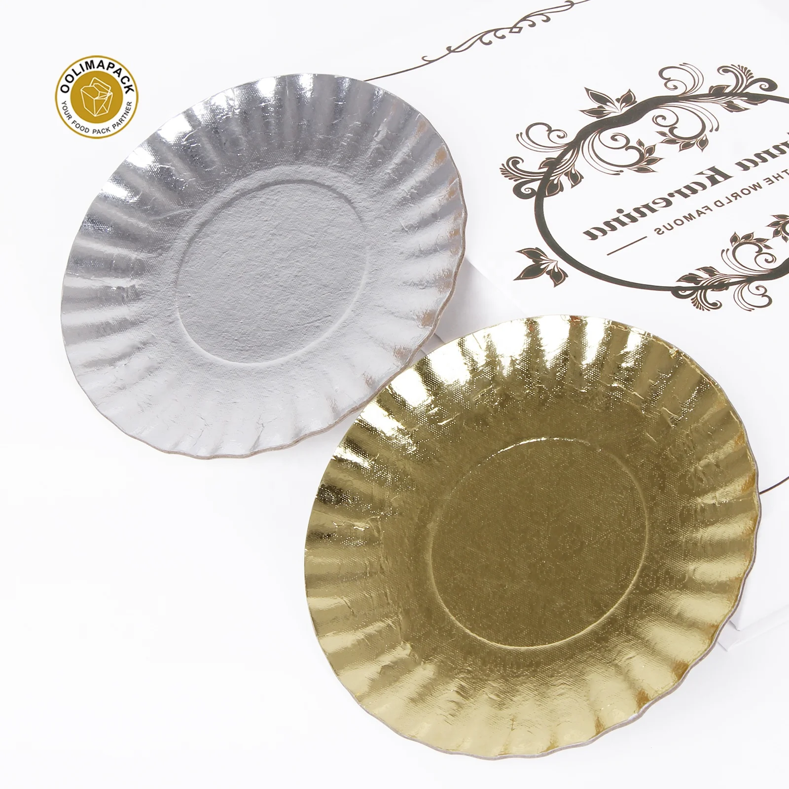 Thick Paper Dish Food Grade Paper Plate Gold and Silver Foil